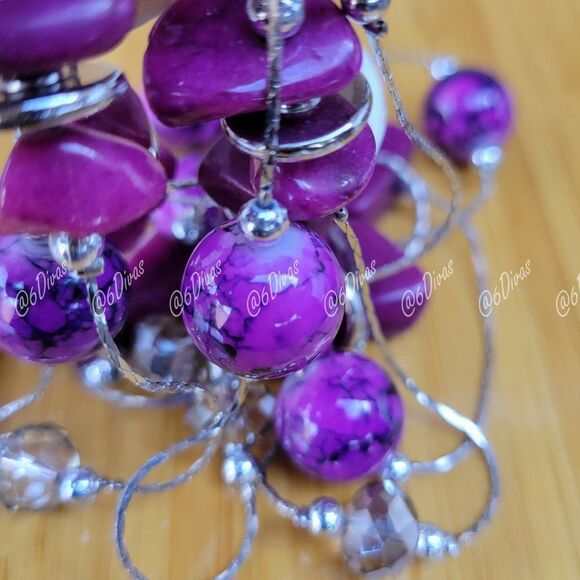 Purple Necklace with Crystals and Purple Beads - Picture 4 of 6